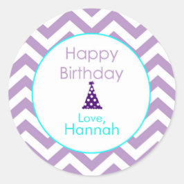Violet Chevron Custom Happy Birthday Stickers