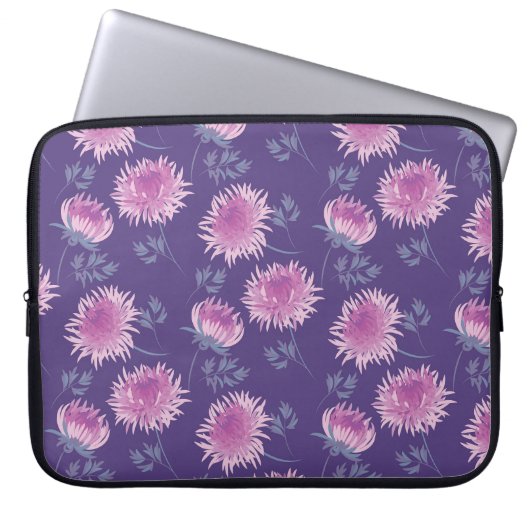 Violet Chrysanthemum Blume Vintages Muster Laptopschutzhülle (Vorderseite)