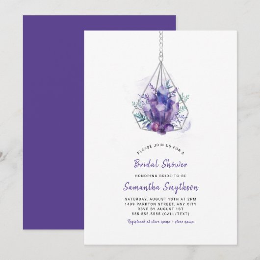Violet Crystal Bridal Dusche Einladungen, lila Einladung (Vorne/Hinten)
