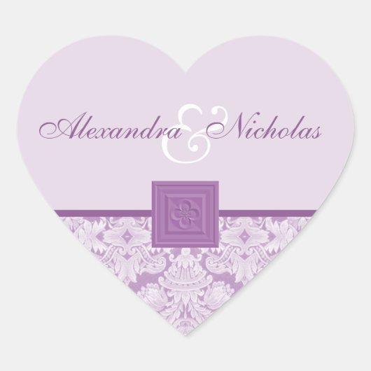 Violet Damask & Quatrefolienkopfkleber Herz-Aufkleber (Vorderseite)
