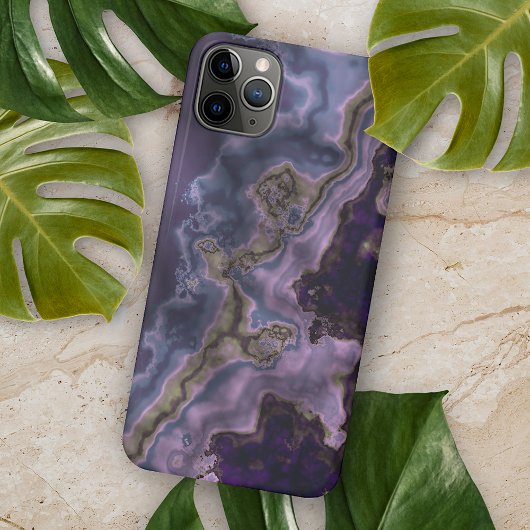 Violet Dark Lila Gray Brown Geode Marble Art iPhone Hülle