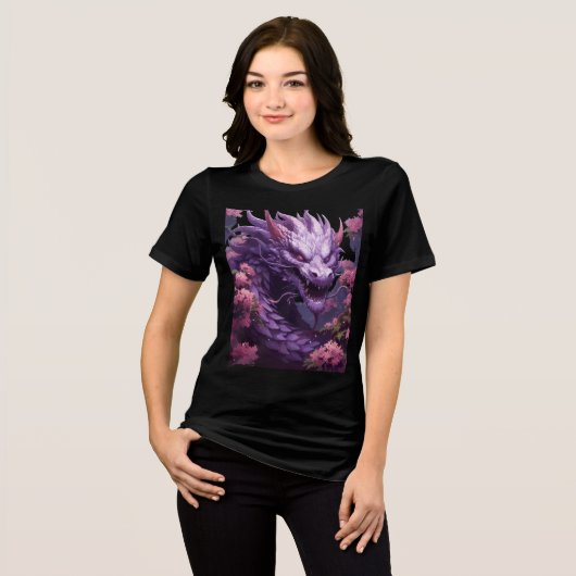 Violet Dragon Among Sakura Blossoms Tri-Blend Shirt (Vorderseite voll)