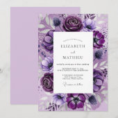 Violet Dramatic Botanical Wedding Einladung (Vorne/Hinten)