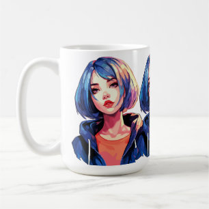 Violet Dream: Anime-Mädchen in stilvoller Kleidung Kaffeetasse