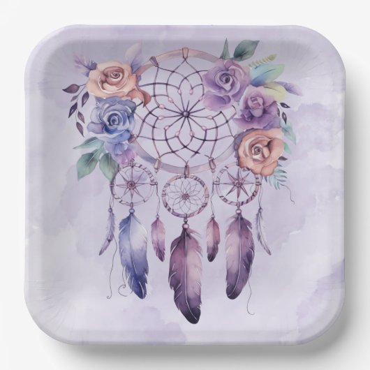 Violet Dreamcatcher und Blume Girl Baby Dusche Pappteller (Vorderseite)
