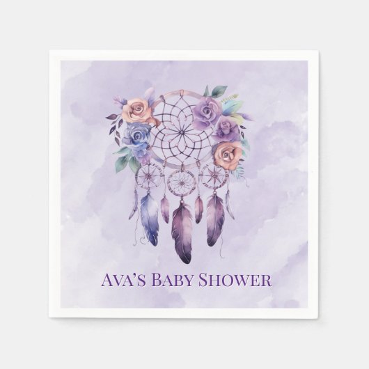 Violet Dreamcatcher und Blume Girl Baby Dusche Serviette (Vorderseite)