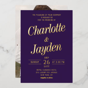Violet Elegant Foil Script Foto Hochzeit Folieneinladung
