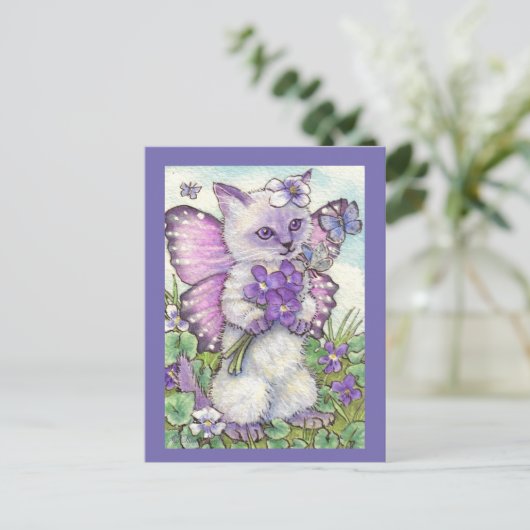 Violet Fairy Niedlich Siamese Kitten Postkarte (Stehend Vorderseite)