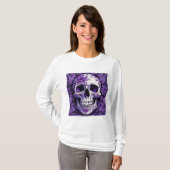 Violet Floral 3D Toter Schädel mit violetten Blume T-Shirt (Vorne ganz)