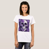 Violet Floral 3D Toter Schädel mit violetten Blume T-Shirt (Vorne ganz)