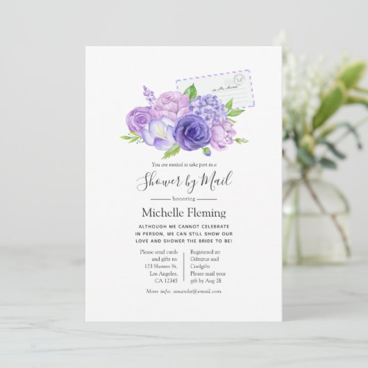Violet Floral Bridal oder Babydusche per Mail Einladung (Stehend Vorderseite)