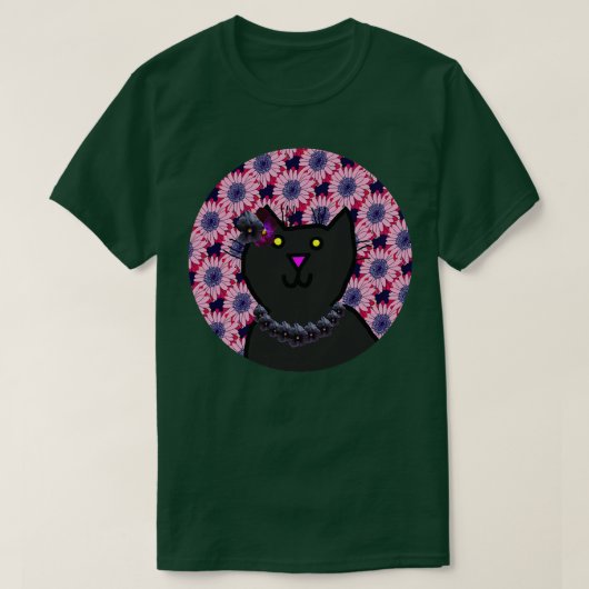 Violet Floral Cat Portrait T-Shirt (Design vorne)