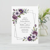 Violet Floral Frame Wedding Invitation Einladung (Stehend Vorderseite)