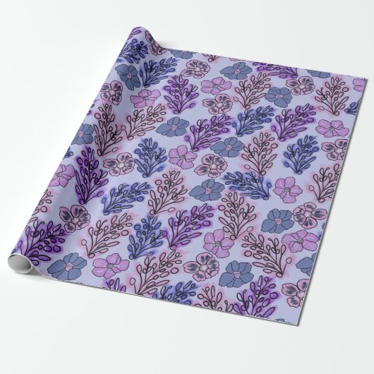 Violet Floral Geschenkpapier (Ungerollt)