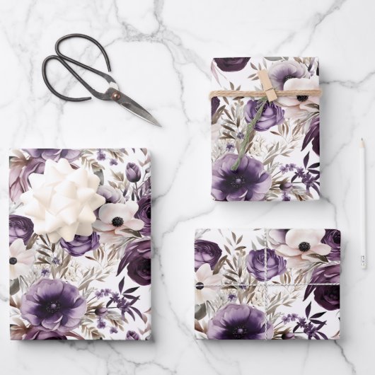 Violet Floral Geschenkpapier Set (Vorderseite)