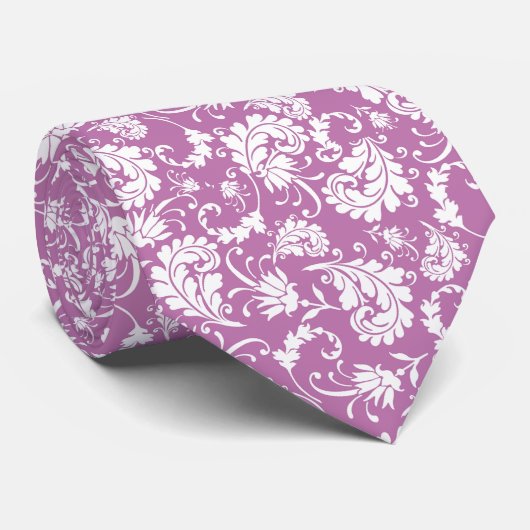 Violet Floral Pattern Custom Necktie Krawatte (Gerollt)