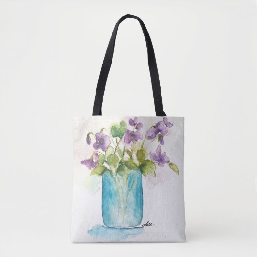 Violet Florals All-Over-Print Schulter-Tasche Tasche (Vorderseite)