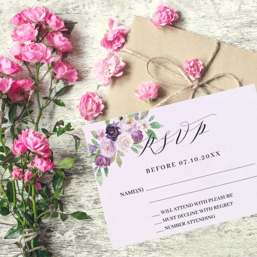 Violet florals Lavendel Hochzeit Reaktion RSVP Kar