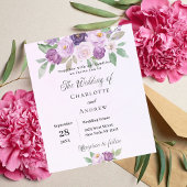 Violet flowers budget wedding invitation