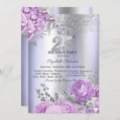 Violet Flowers Glitter Lilac 25th Birthday   Einladung (Vorne/Hinten)