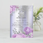 Violet Flowers Glitter Lilac 35th Birthday Einladung (Stehend Vorderseite)