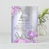 Violet Flowers Glitter Lilac 40th Birthday   Einladung (Stehend Vorderseite)