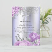 Violet Flowers Glitter Lilac 75th Birthday   Einladung (Stehend Vorderseite)