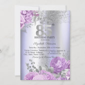 Violet Flowers Glitter Lilac 85th Birthday Einladung (Vorderseite)