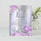 Violet Flowers Glitter Lilac 85th Birthday   Einladung (Stehend Vorderseite)