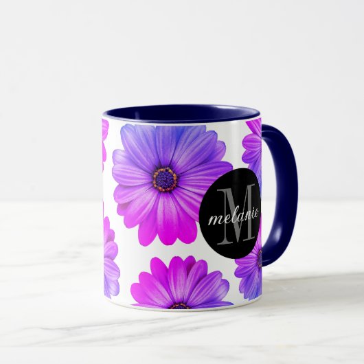 Violet Fuchsia Daisies Fügen Sie Ihren Namen und I Tasse (VorderseiteRechts)