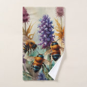 Violet Garden Buzz | Aquarellmalerei Badhandtuch Set (Handtuch)