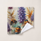 Violet Garden Buzz | Aquarellmalerei Badhandtuch Set (Waschlappen)