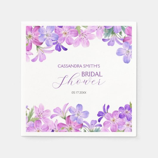 Violet Geranium Bridal Brunch Dusche Serviette (Vorderseite)