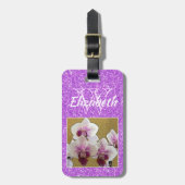 Violet Girly Glitzer Initial Monogram Custom Foto Gepäckanhänger (Vorderseite vertikal)