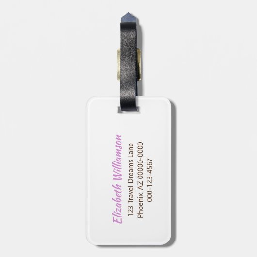 Violet Girly Glitzer Initial Monogram Custom Foto Gepäckanhänger (Rückseite vertikal)