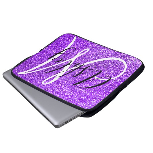 Violet Girly Imitats Glitzer Personalisiert Monogr Laptopschutzhülle (Vorne Knopf)
