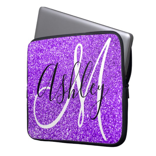 Violet Girly Imitats Glitzer Personalisiert Monogr Laptopschutzhülle (Vorderseite Links)