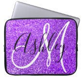 Violet Girly Imitats Glitzer Personalisiert Monogr Laptopschutzhülle (Vorderseite)