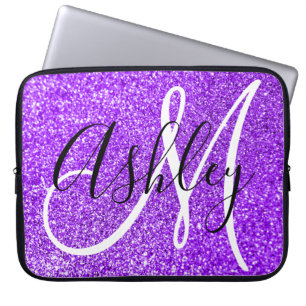 Violet Girly Imitats Glitzer Personalisiert Monogr Laptopschutzhülle