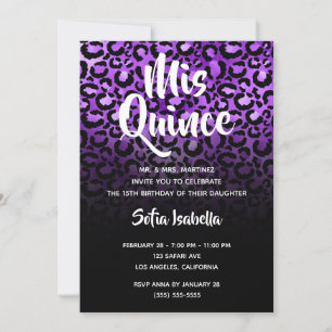 Violet Glam Leopard Spots Black Ombre Mis Quince Einladung