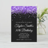 Violet Glitzer Black 30. Geburtstag Einladung (Stehend Vorderseite)
