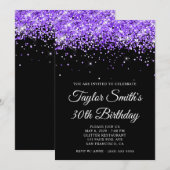 Violet Glitzer Black 30. Geburtstag Einladung (Vorne/Hinten)