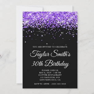 Violet Glitzer Black 30. Geburtstag Einladung