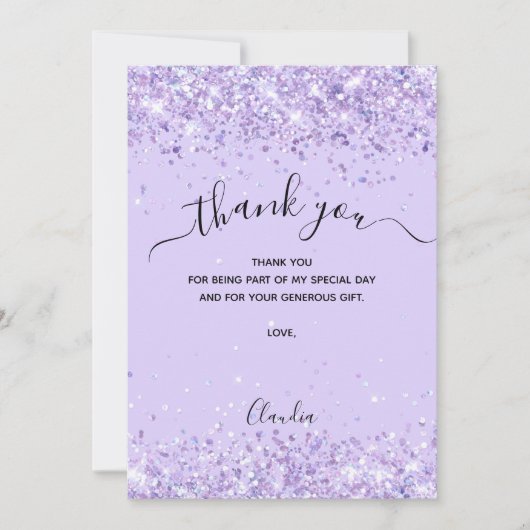 Violet Glitzer Dankeschön Karte (Vorderseite)
