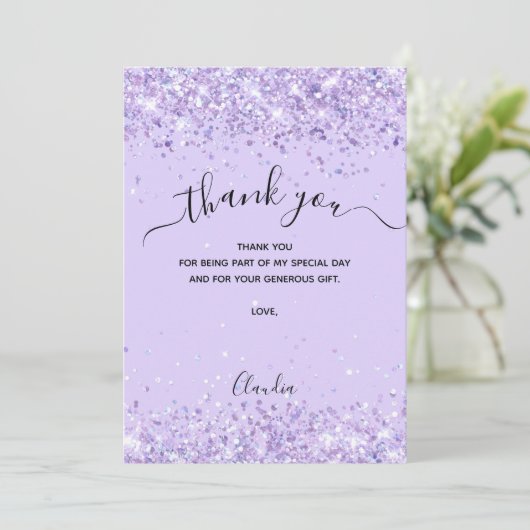 Violet Glitzer Dankeschön Karte (Stehend Vorderseite)