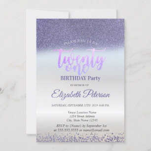 Violet Glitzer Diamonds Silver 21. Geburtstag Einladung