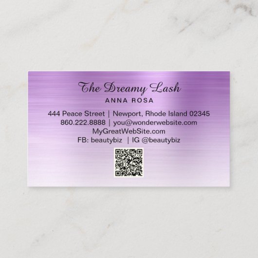 *~* VIOLET Glitzer Lashes QR Brows Extensions Visitenkarte (Rückseite)