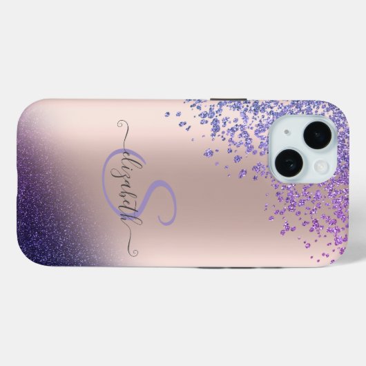 Violet Glitzer Ombre Diamonds Case-Mate iPhone Hülle (Rückseite (Horizontal))