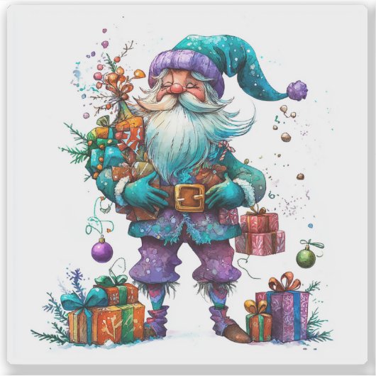 Violet Gnome Spreading Holiday Cheer Aufkleber (Vorderseite)