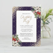Violet Gold Botanical Elegant Christmas Party Einladung (Stehend Vorderseite)